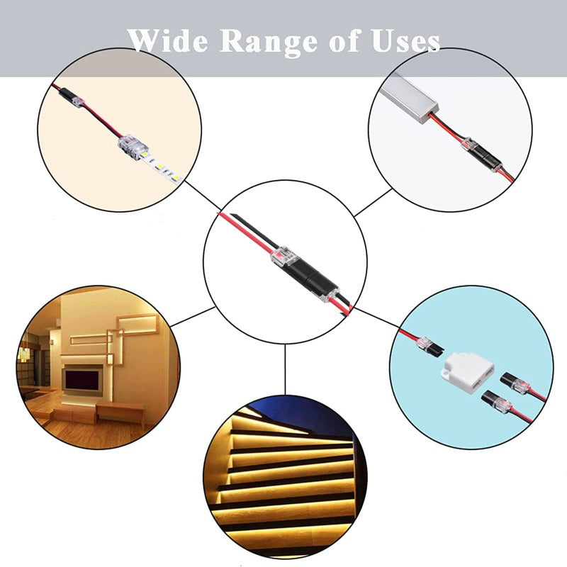 2-Pin Solderless Wire Connector – Compact Plug for LED Strips & 18–22 AWG Cables