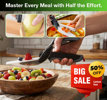 Professional Stainless Steel 2-in-1 Kitchen Scissors with Integrated Cutting Board