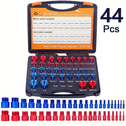 44Pcs Alloy Nut and Bolt Thread Inspector - Metric and SAE Size Identification Tool