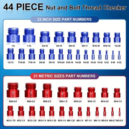 44Pcs Alloy Nut and Bolt Thread Inspector - Metric and SAE Size Identification Tool