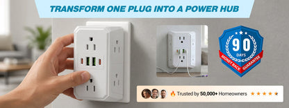 Professional 6-Outlet High-Capacity Wall Plug Power Extender