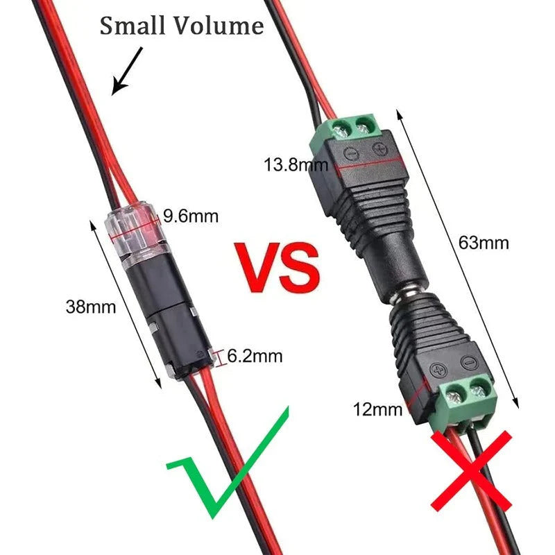 2-Pin Solderless Wire Connector – Compact Plug for LED Strips & 18–22 AWG Cables