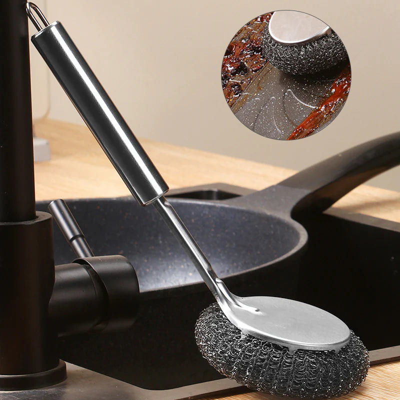 Multi-Purpose Stainless Steel Scrub Brush with Handle