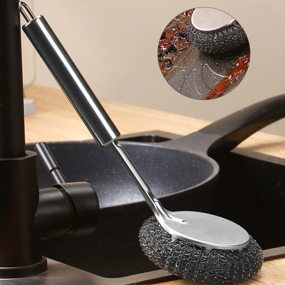 Multi-Purpose Stainless Steel Scrub Brush with Handle