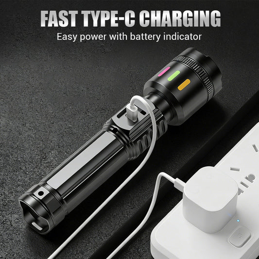 💎 50% OFF! 💎 Multifunctional Zoom LED Flashlight with Power Display – 500m Range, USB-C & 4 Lighting Modes